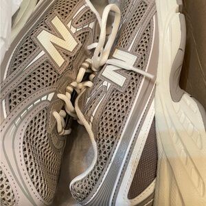 New Balance Beige and White Athletic Sneakers